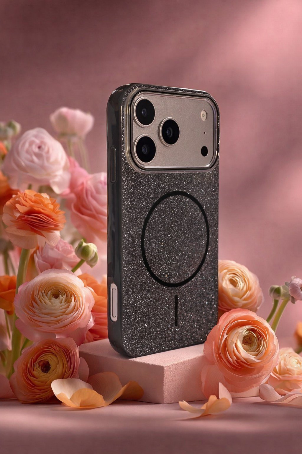 iPhone 17 Pro Uyumlu Telefon Kılıfı Magsafe Wireless Şarj Özellikli Simli Lüks Silikon Kılıf