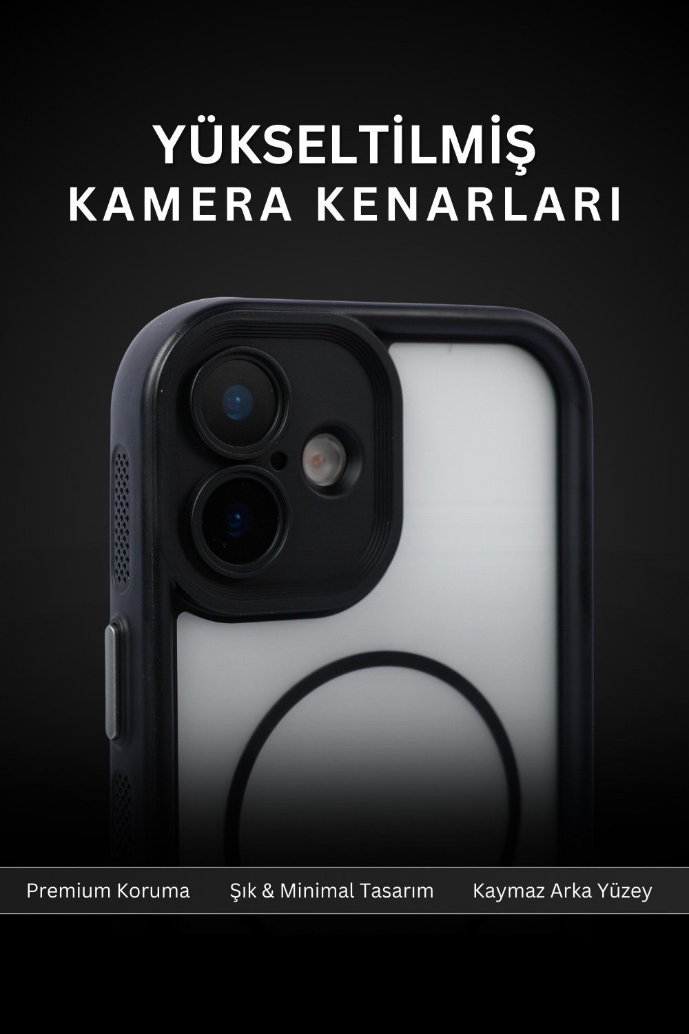 iPhone 17 Uyumlu Kamera Korumalı Magsafe Wireless Şarj Özellikli Mat Silikon Siyah renkli Silikon Telefon Kılıfı