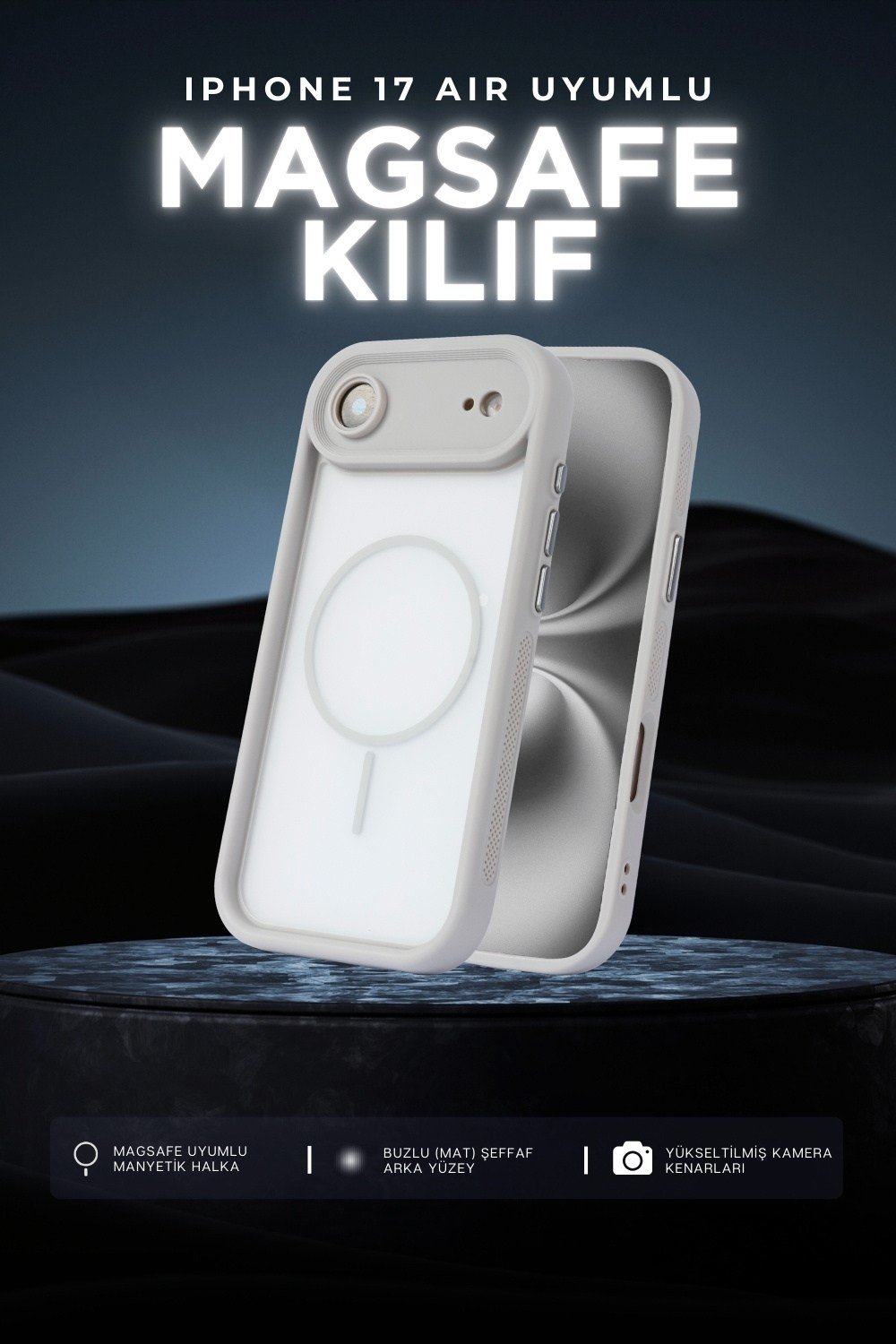 iPhone Air Uyumlu Kamera Korumalı Magsafe Wireless Şarj Özellikli Mat Silikon Gri renkli Silikon Telefon Kılıfı