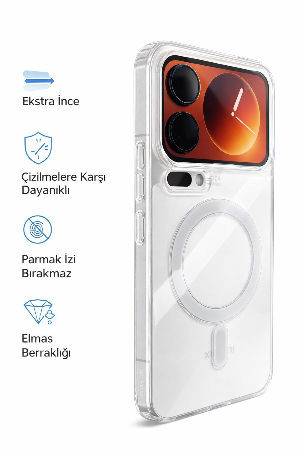 mi 17 Pro Uyumlu Kamera Korumalı Magsafe Wireless Şarj Özellikli Lüks Şeffaf Silikon Telefon Kılıfı