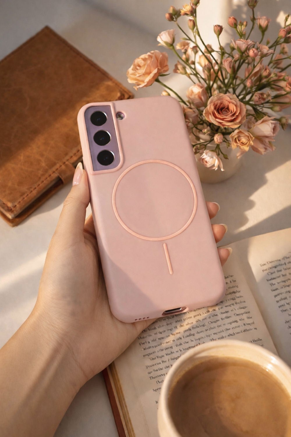 SAMSUNG Galaxy S22 Uyumlu İçi Kadife Magsafe Wireless Şarz Özellikli Pembe Renkli Telefon Kılıfı