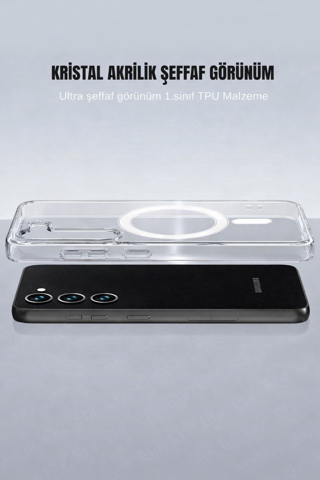 Samsung Galaxy S23 Plus Uyumlu Kamera Korumalı Magsafe Wireless Şarj Özellikli Lüks Şeffaf Silikon Telefon Kılıfı