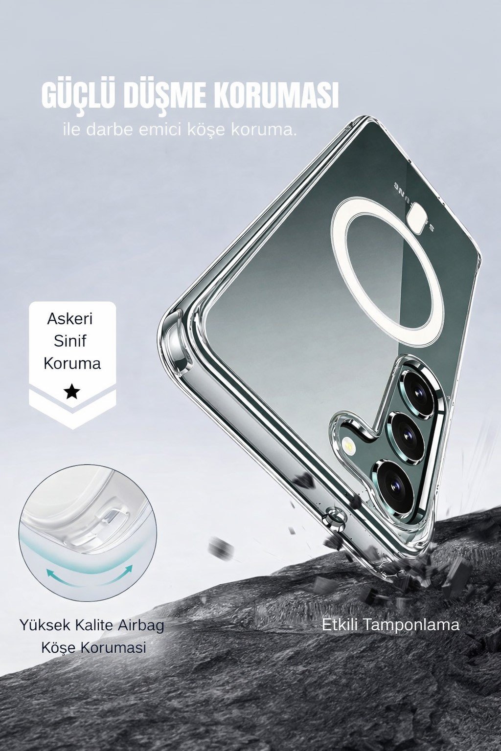 Samsung Galaxy S23 Uyumlu Kamera Korumalı Magsafe Wireless Şarj Özellikli Lüks Şeffaf Silikon Telefon Kılıfı