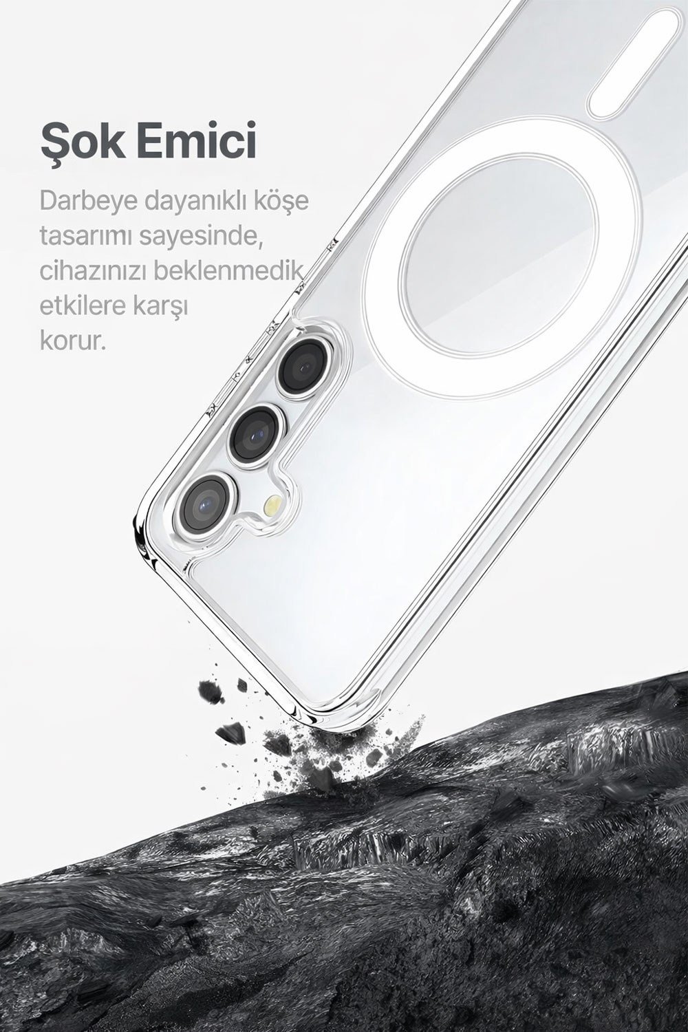 Samsung Galaxy S24 FE Uyumlu Kamera Korumalı Magsafe Wireless Şarj Özellikli Lüks Şeffaf Silikon Telefon Kılıfı