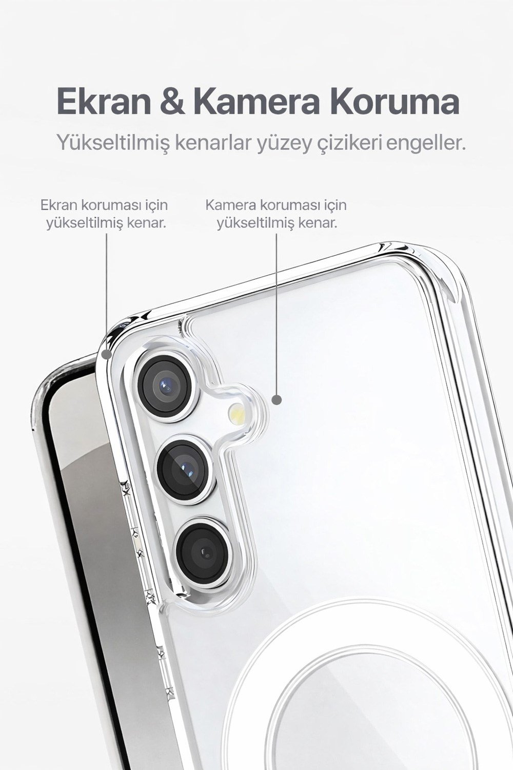 Samsung Galaxy S24 Plus Uyumlu Kamera Korumalı Magsafe Wireless Şarj Özellikli Lüks Şeffaf Silikon Telefon Kılıfı