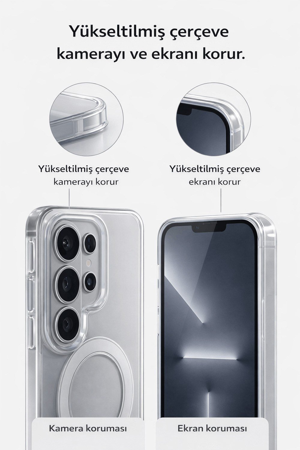 Samsung Galaxy S26 Ultra Uyumlu Kamera Korumalı Magsafe Wireless Şarj Özellikli Lüks Şeffaf Silikon Telefon Kılıfı