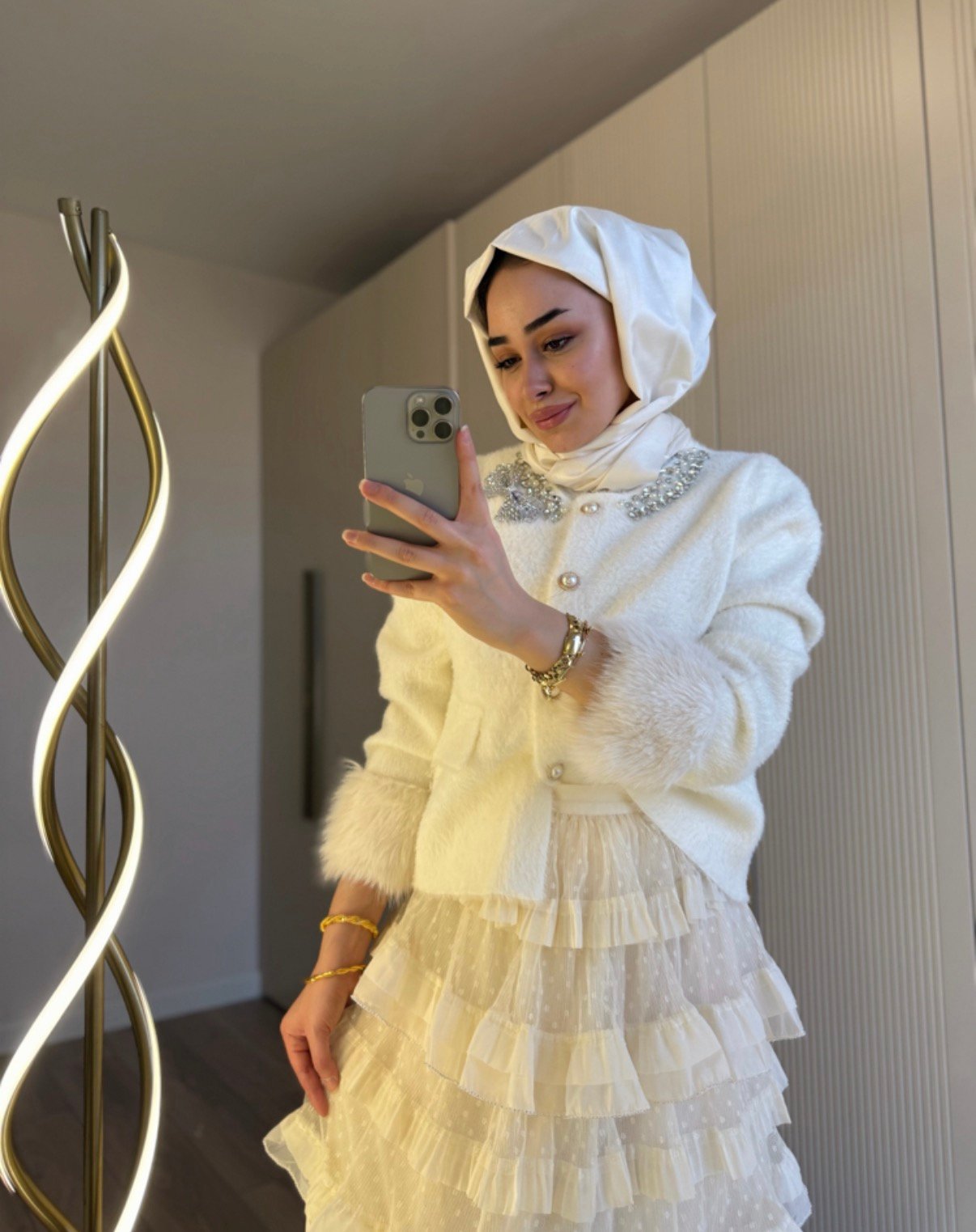 Krem Angora Tasarım Ceket