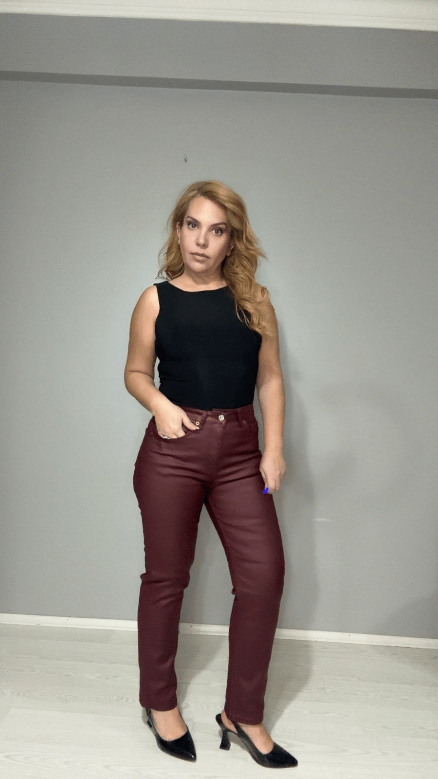 Jean Pantolon Boyfit Mumlu-Bordo