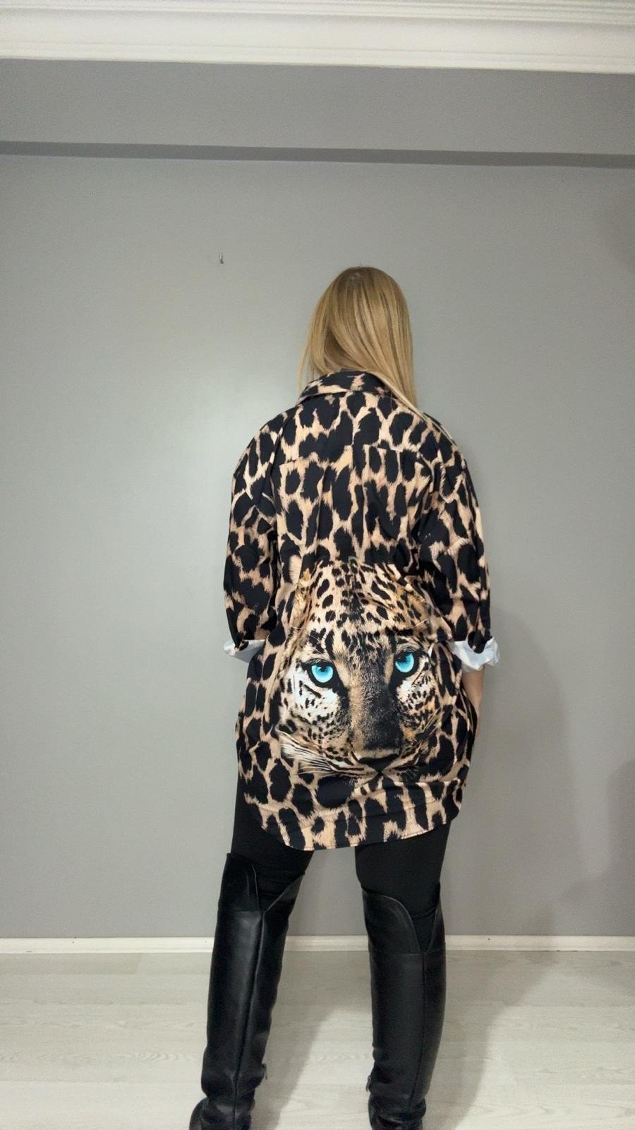 Leopar Gömlek Kahverengi