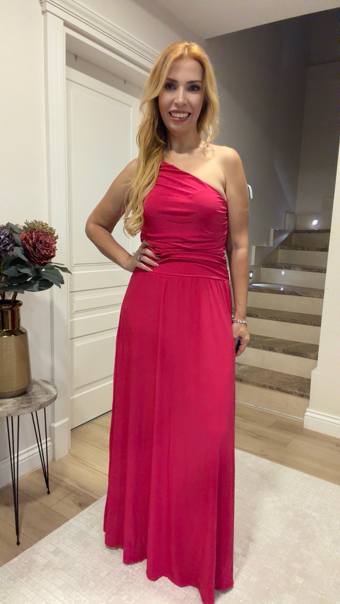 Sandy Tek Omuz Elbise Pembe