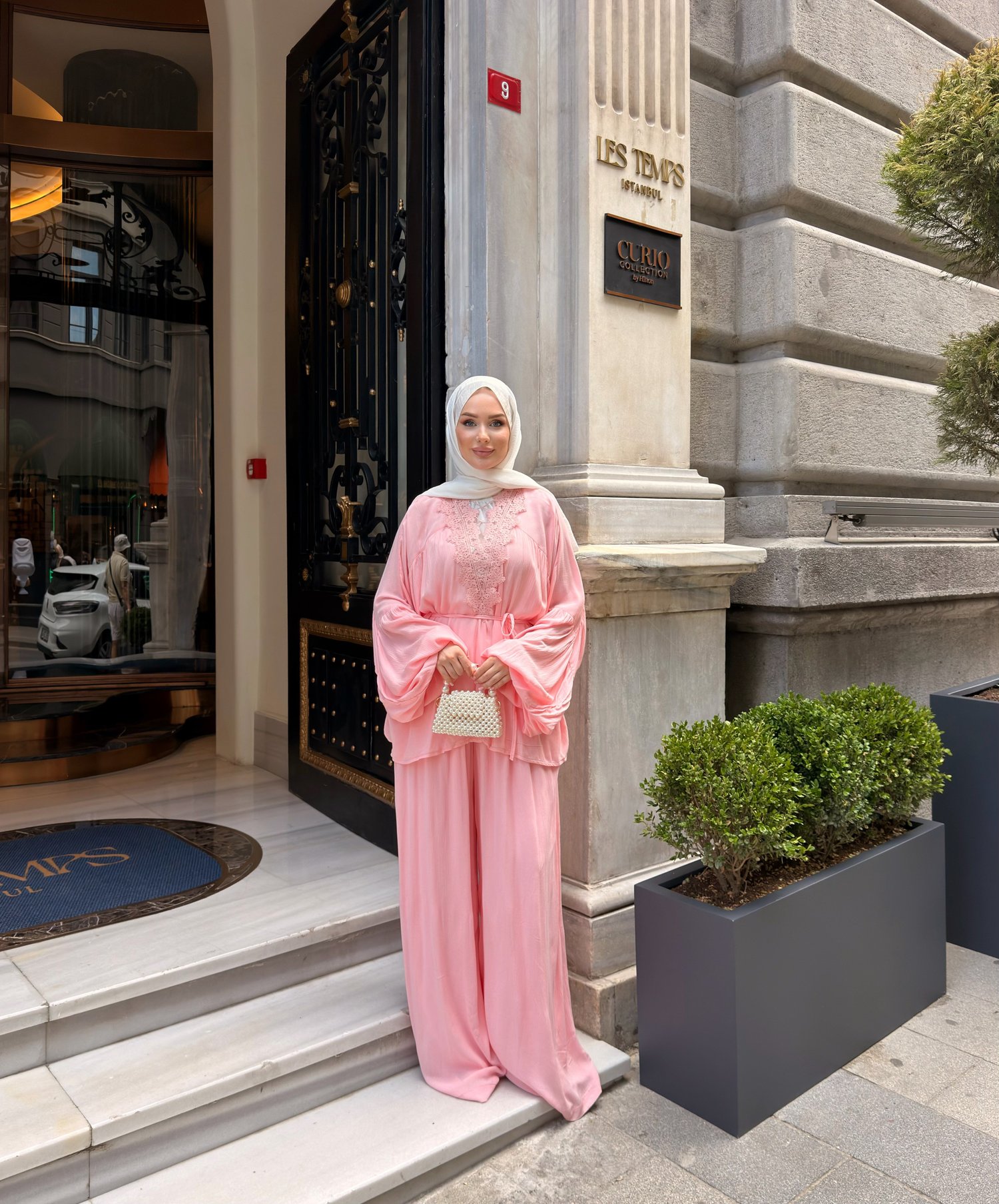 AHSEN DANTEL DETAYLI PANTOLON TAKIM | PEMBE