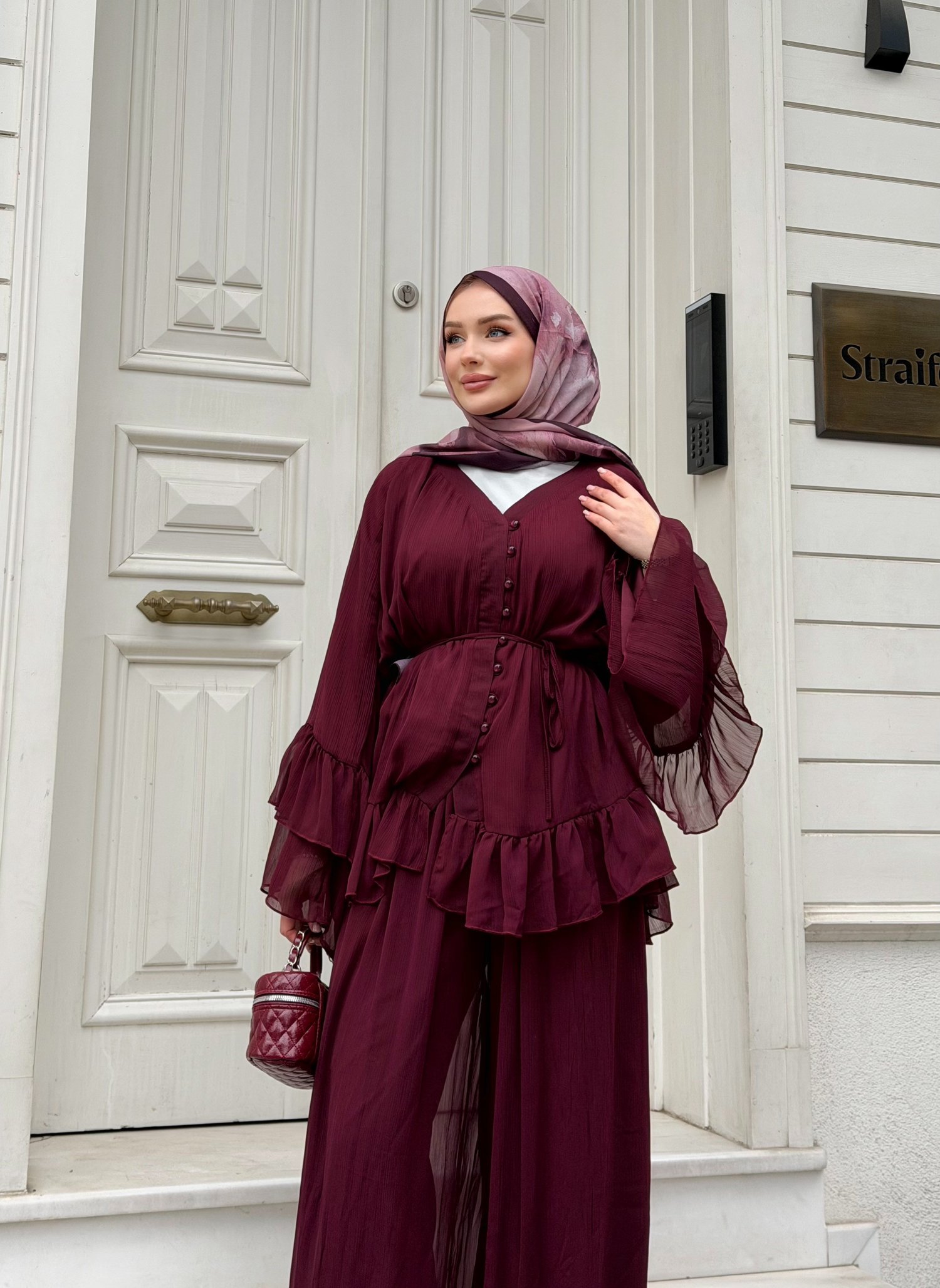 Celine Şifon Takım | Bordo