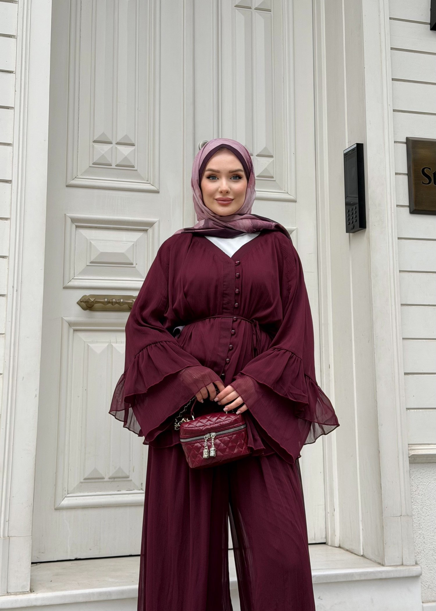 Celine Şifon Takım | Bordo