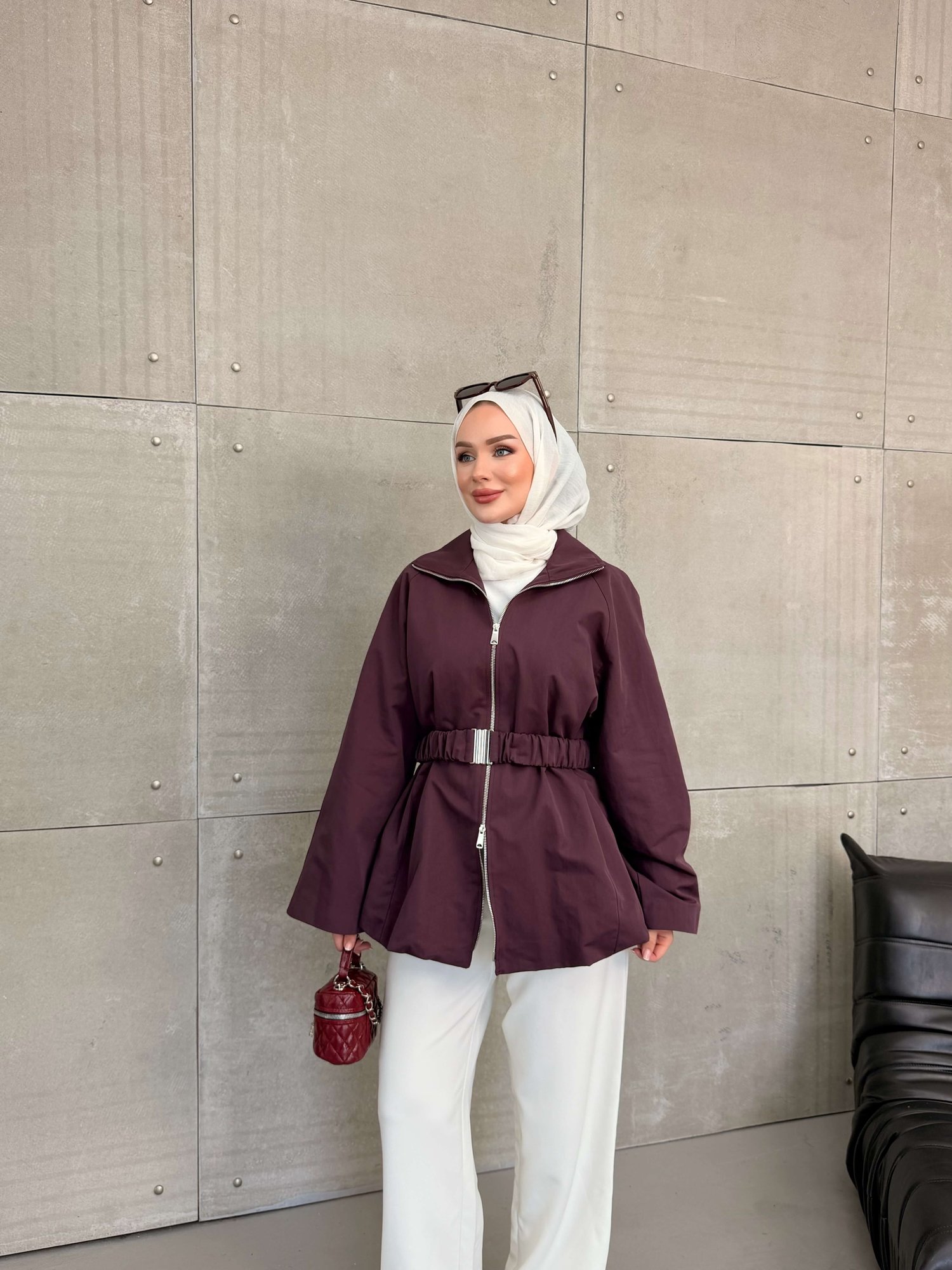 DURU KEMERLİ CEKET BORDO