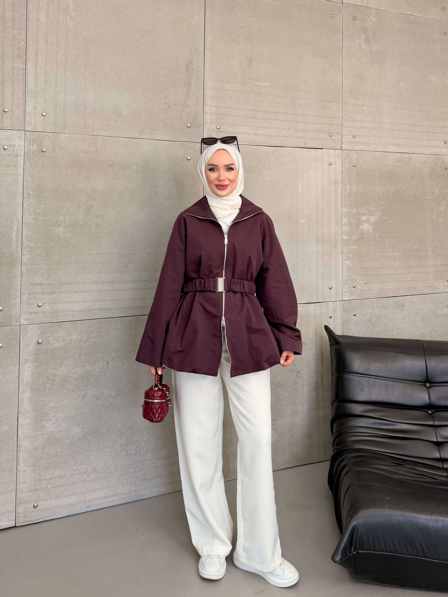DURU KEMERLİ CEKET BORDO