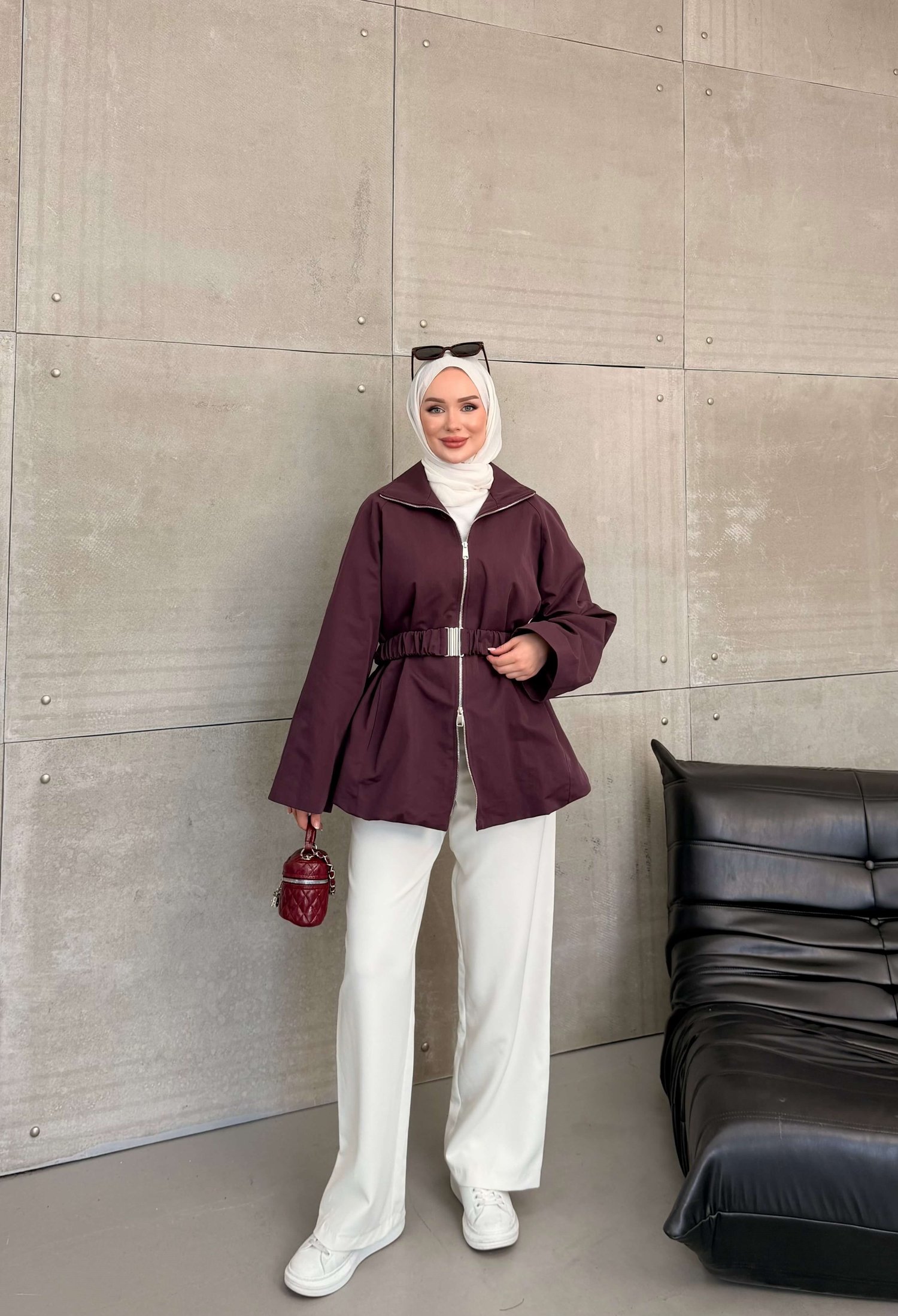 DURU KEMERLİ CEKET BORDO