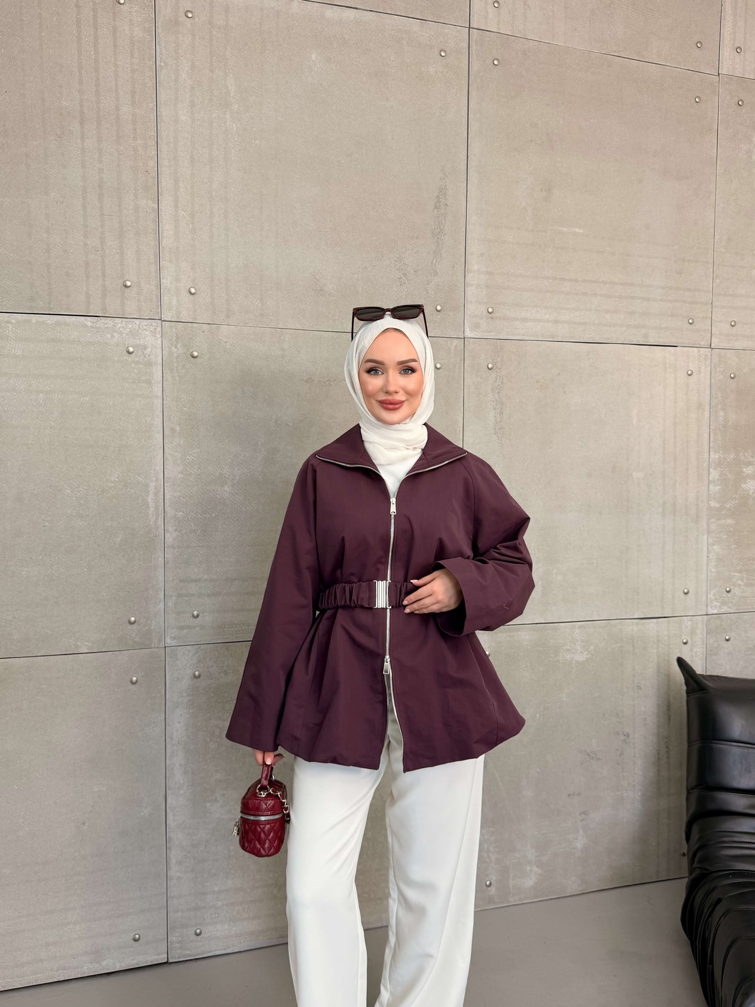 DURU KEMERLİ CEKET BORDO