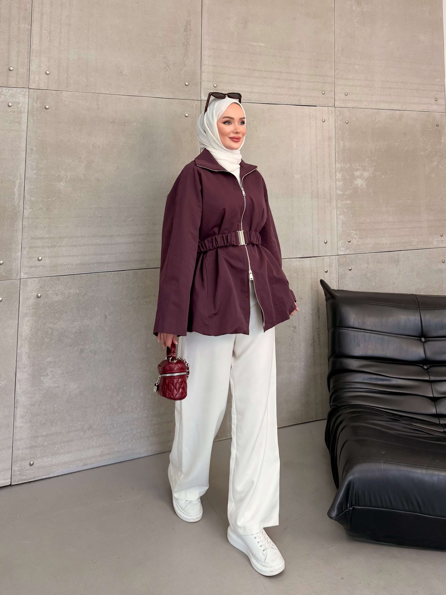DURU KEMERLİ CEKET BORDO