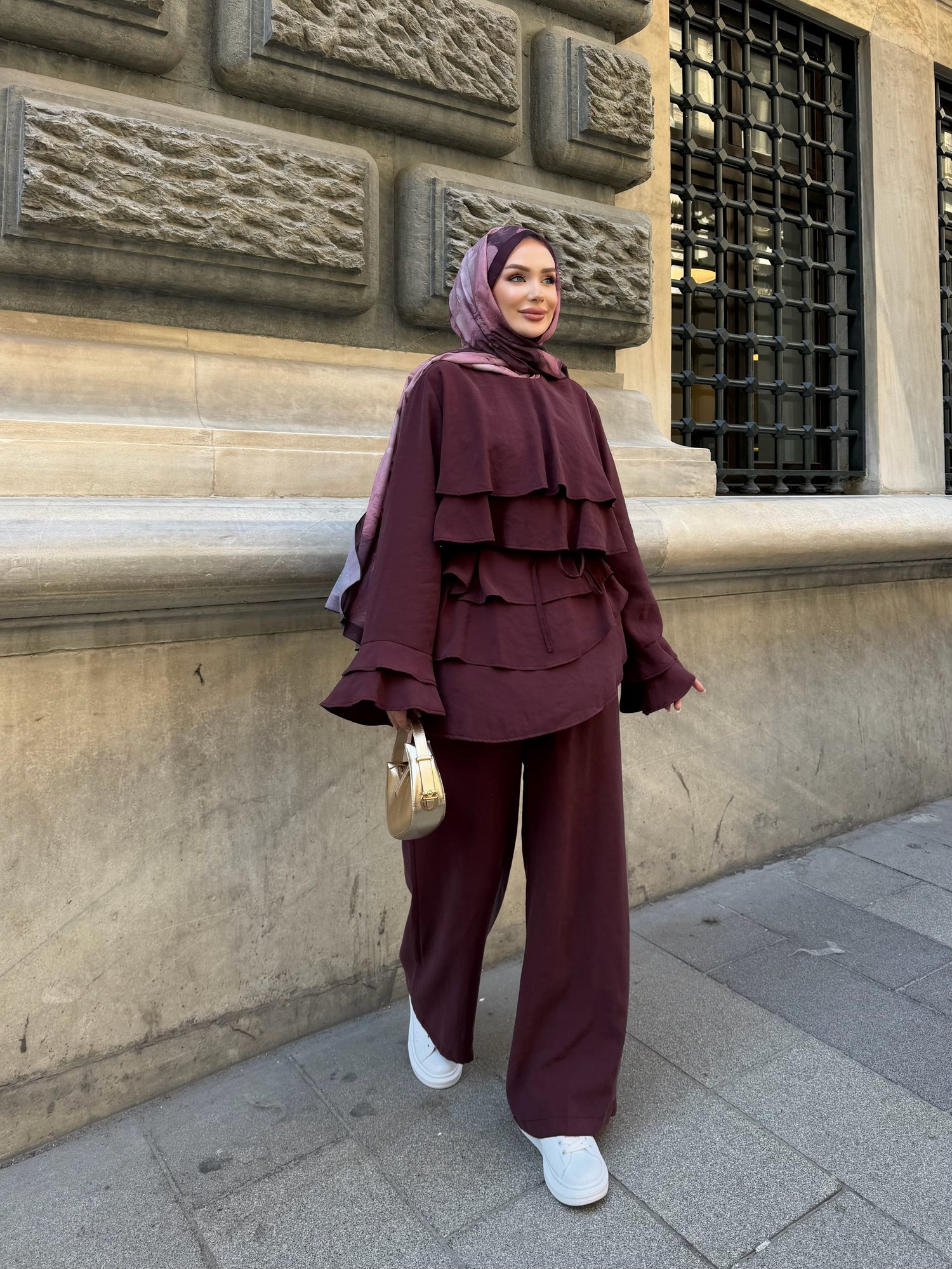Flow Kat Kat Detaylı Takım | Bordo