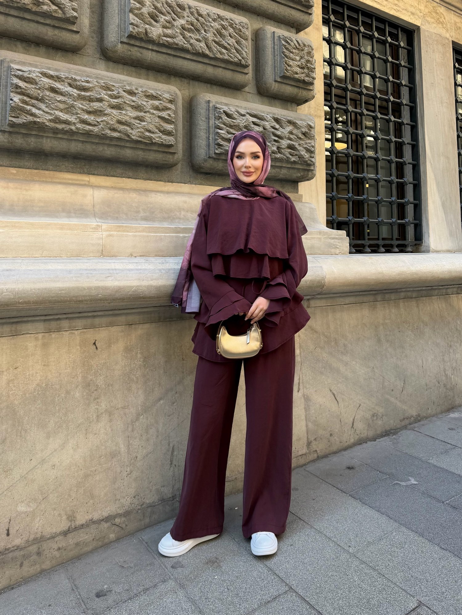 Flow Kat Kat Detaylı Takım | Bordo