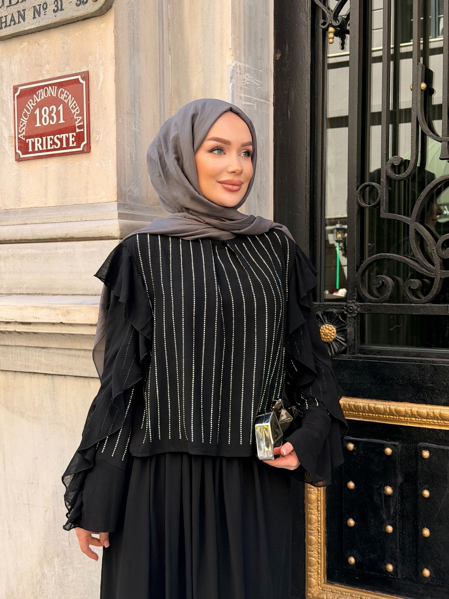 Gizia Şifon Etekli Takım | Siyah