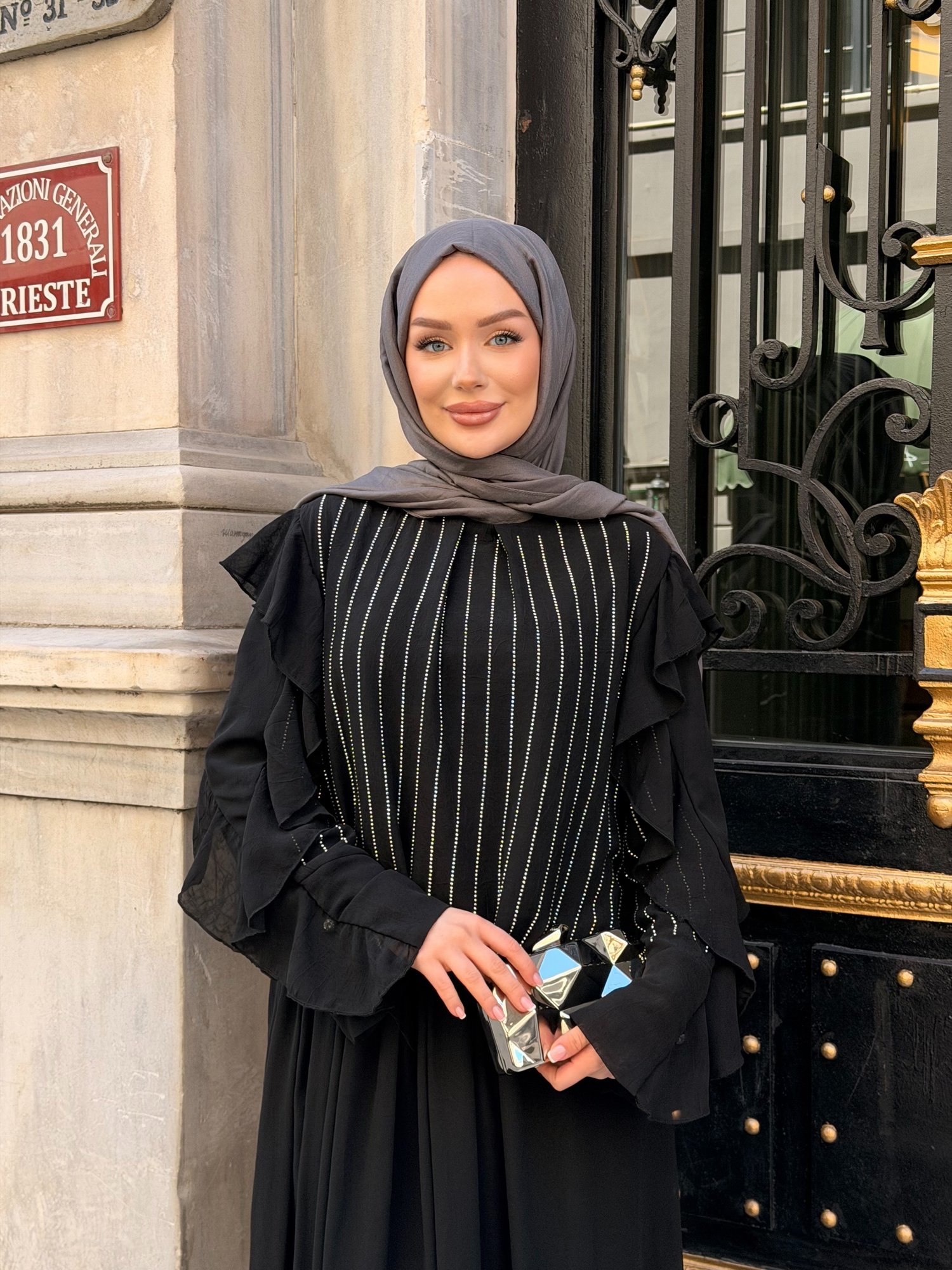 Gizia Şifon Etekli Takım | Siyah