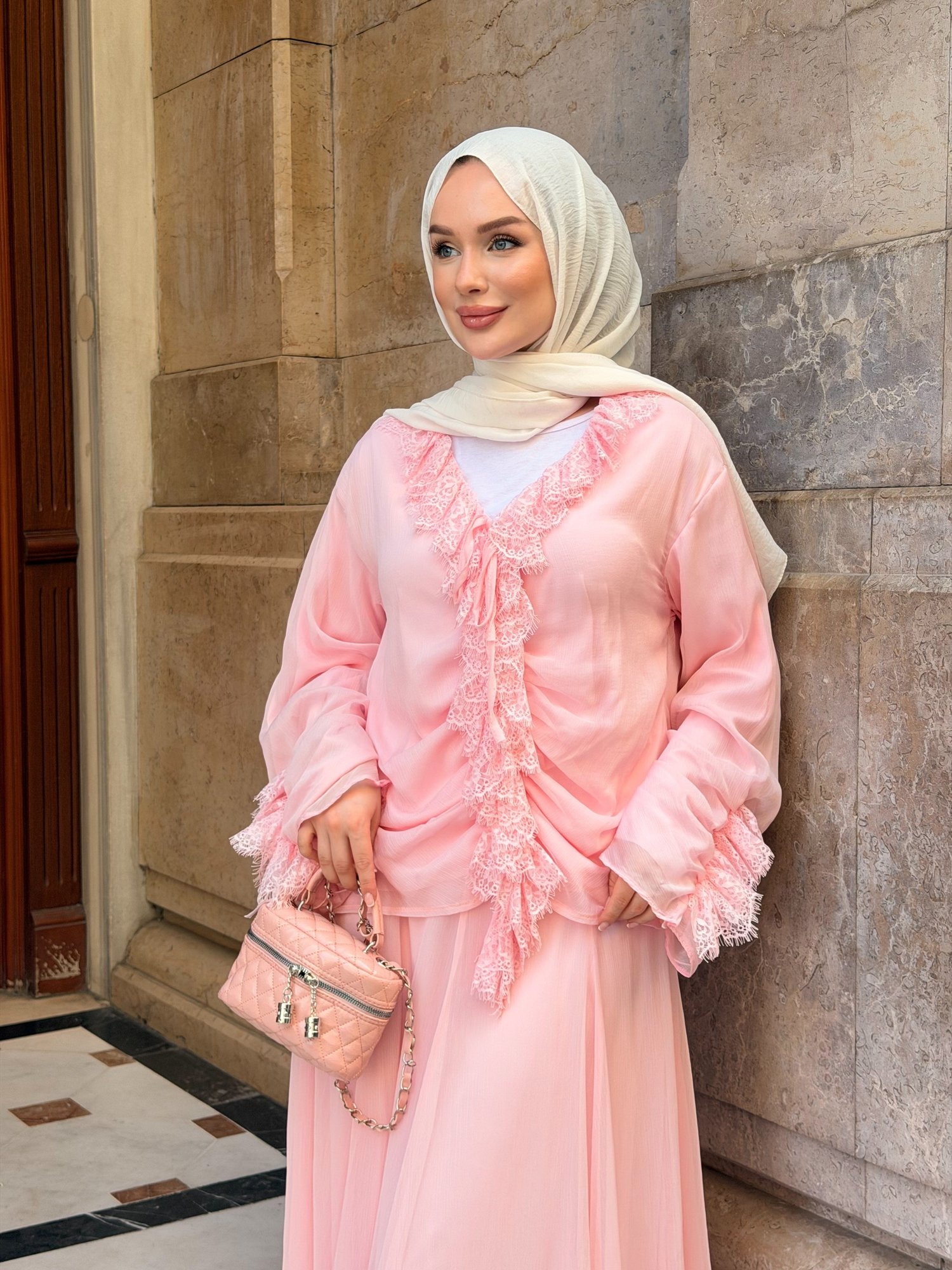 HÜMA DANTEL DETAYLI TAKIM | PEMBE