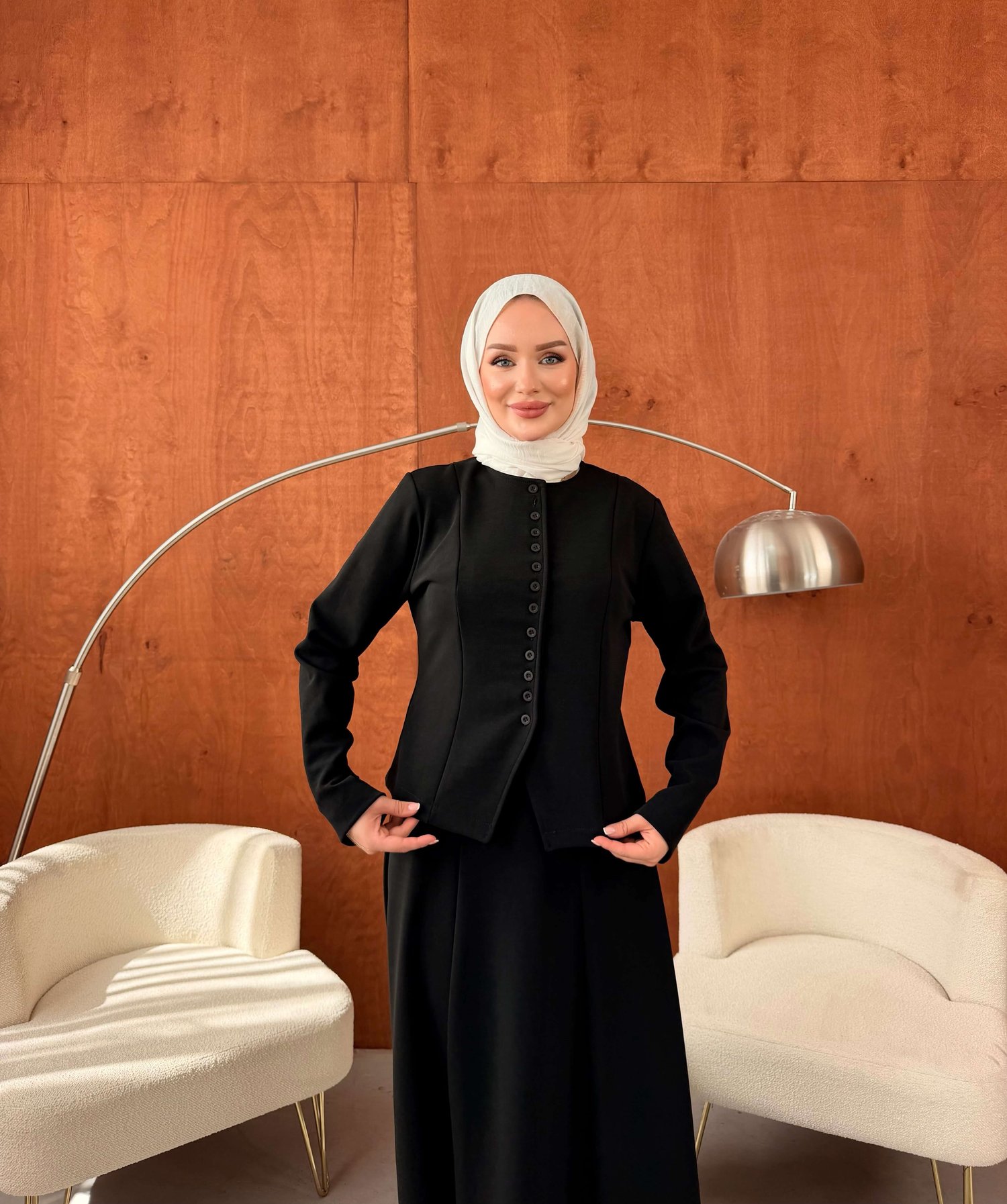 LADİN ÇELİK ÖRME DÜĞMELİ ETEKLİ TAKIM SİYAH