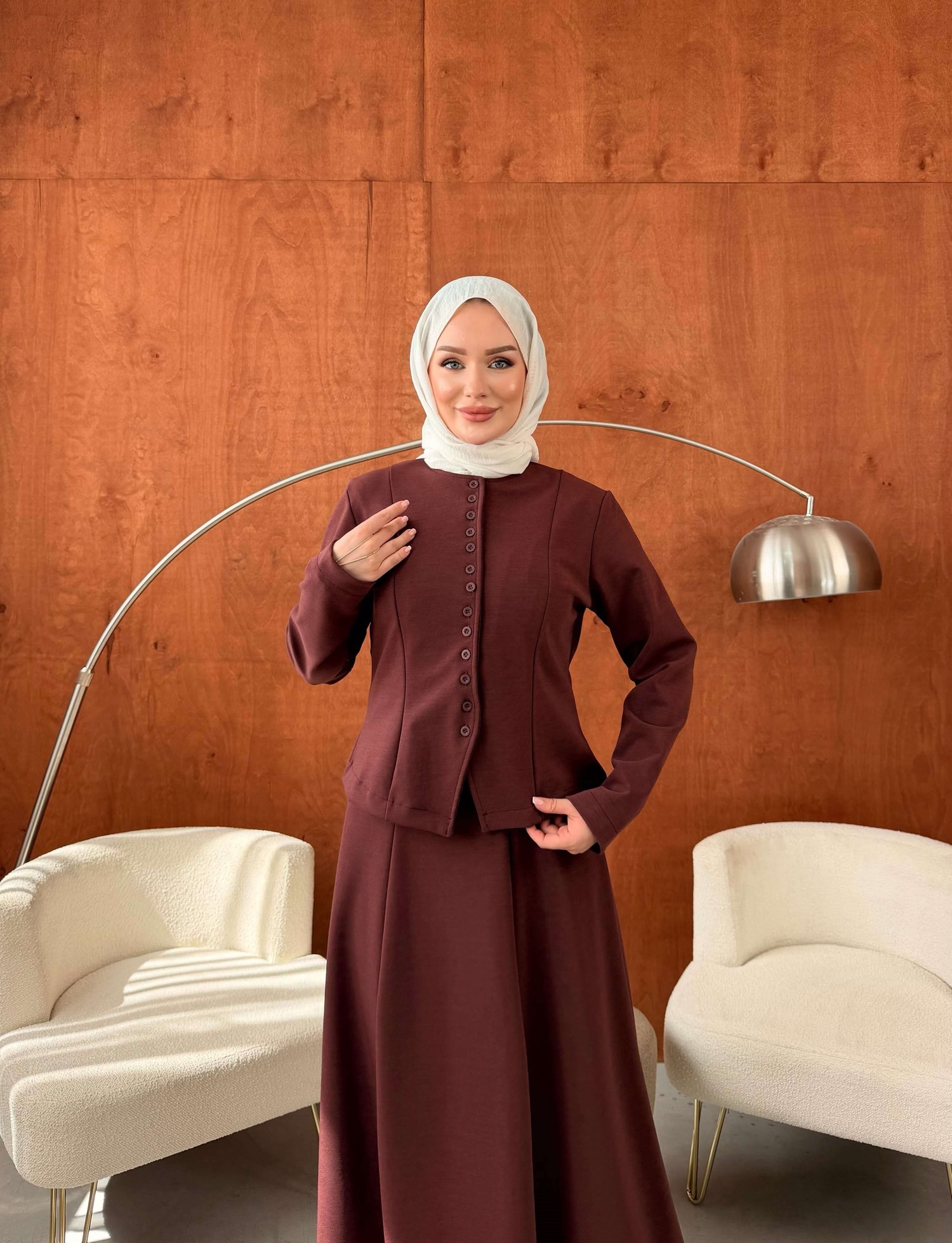 LADİN ÇELİK ÖRME DÜĞMELİ ETEKLİ TAKIM BORDO