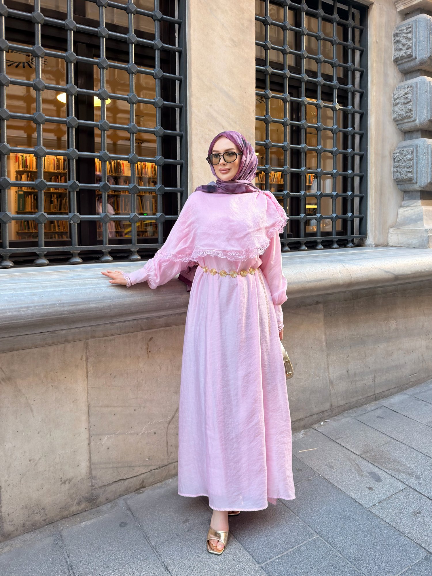 LİORİS Gold Kemer Detaylı Elbise | Pembe