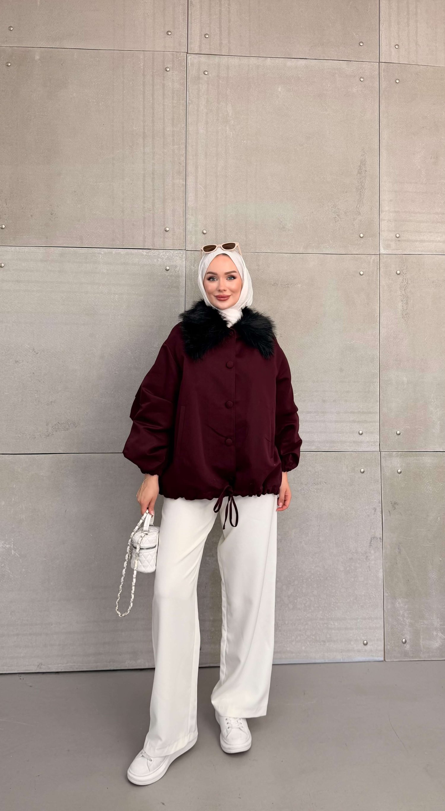 MOS YAKA KÜRKLÜ BOMBER MONT BORDO