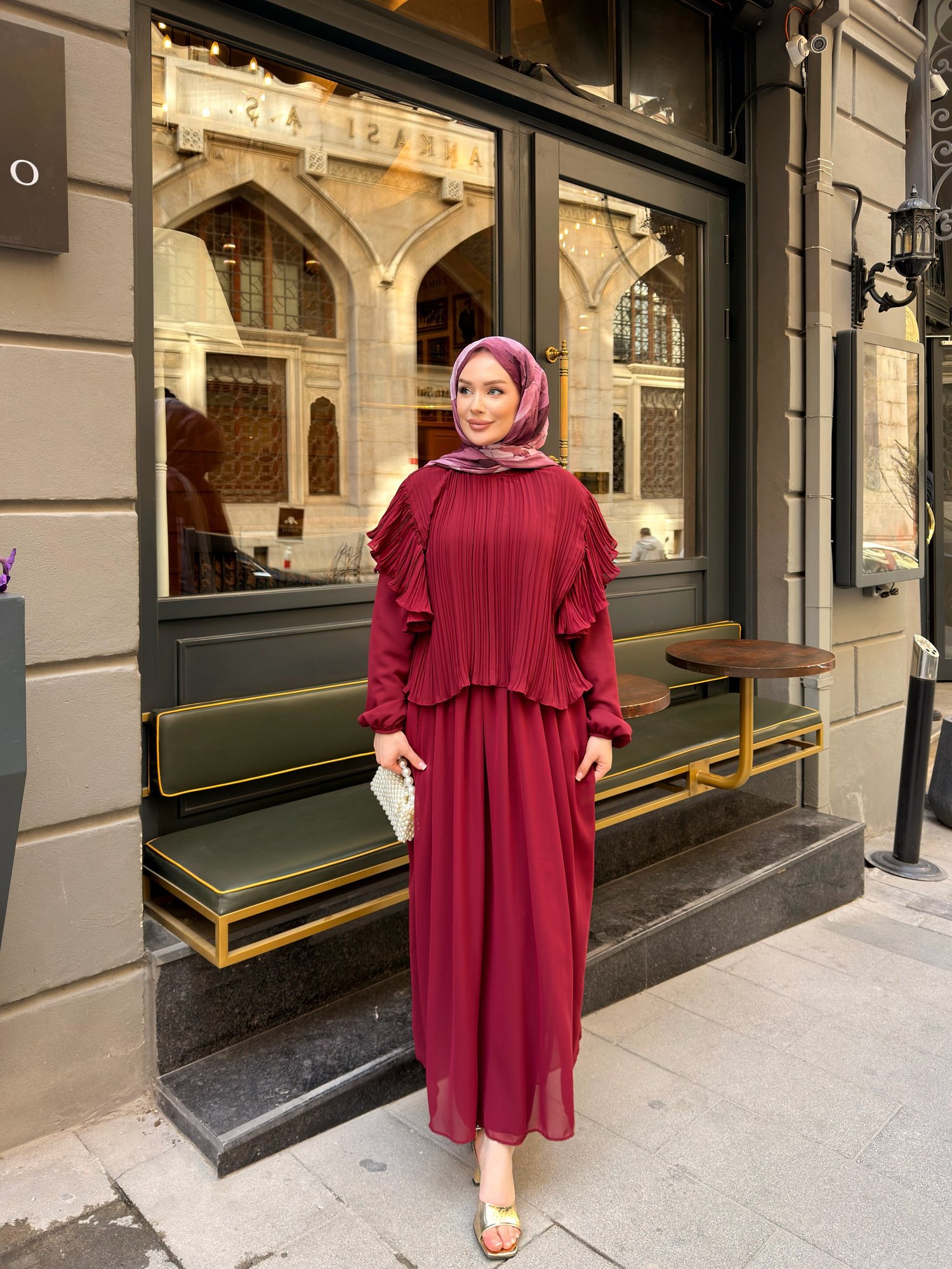 Pilise Detaylı Pera Takım | Bordo