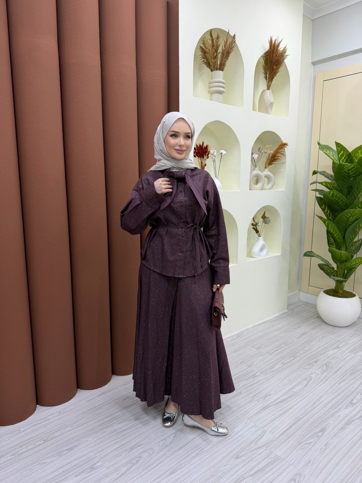 Sorelle Taşlı Kot Takım Bordo