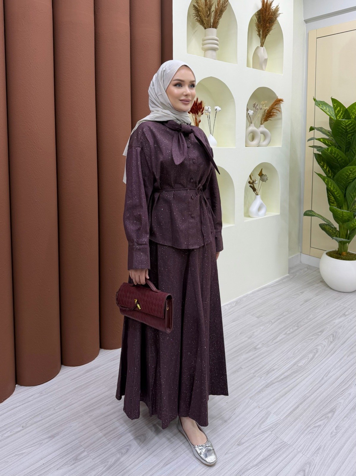 Sorelle Taşlı Kot Takım Bordo