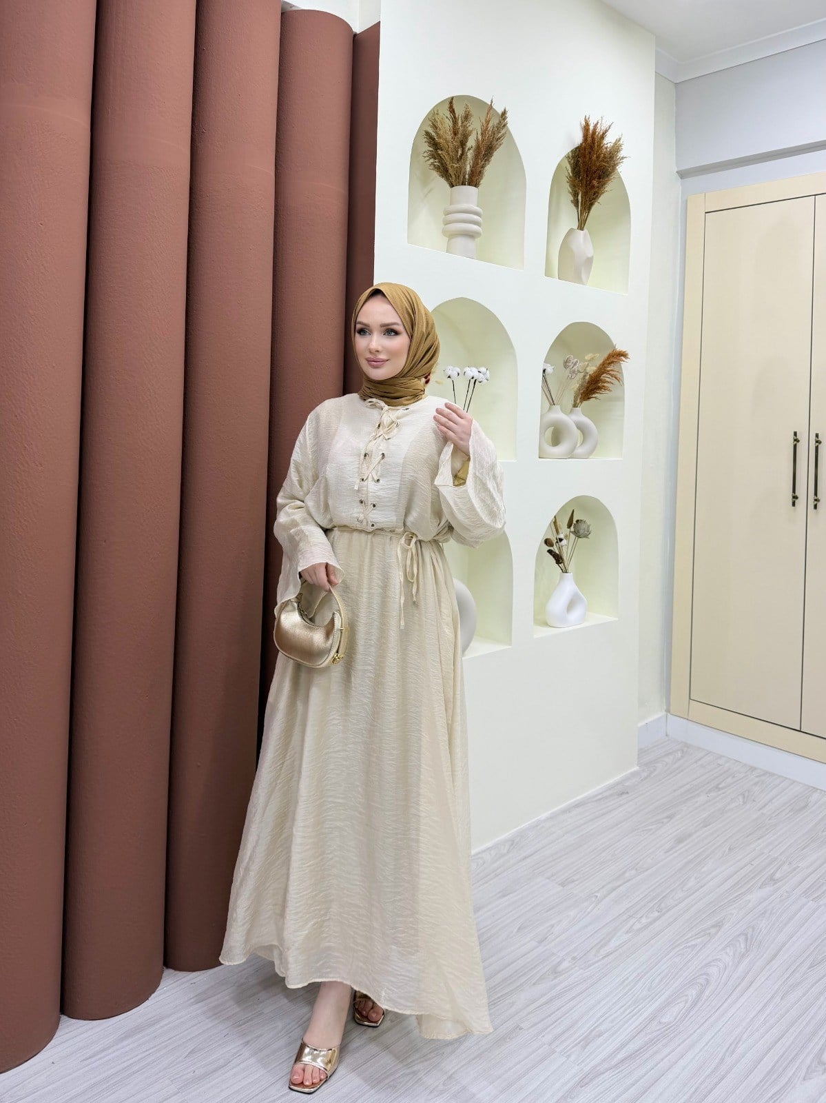 Vela Bağlama Detaylı Elbise Sarı