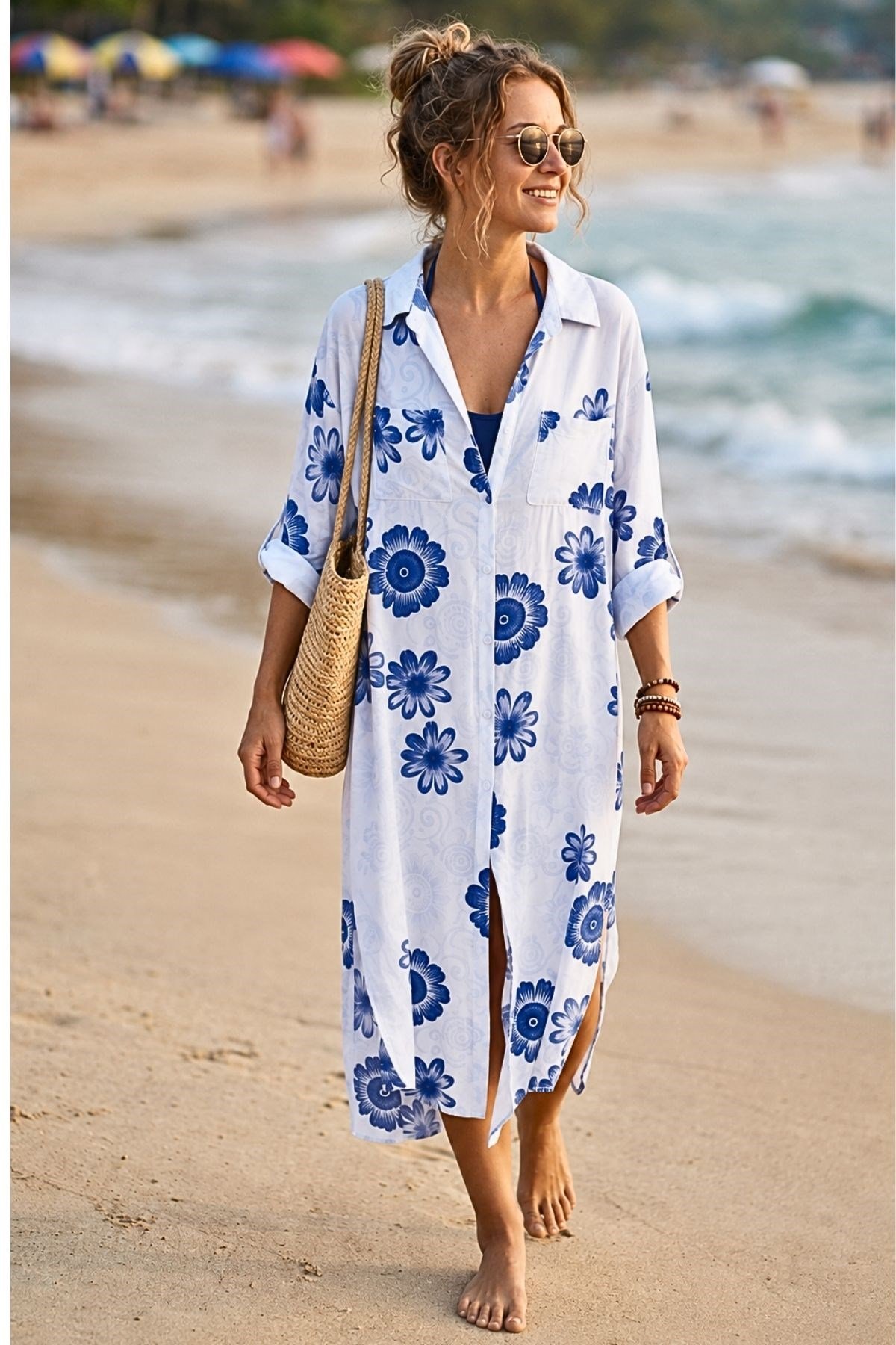 Boho-Chic Yırtmaçlı Gömlek Elbise