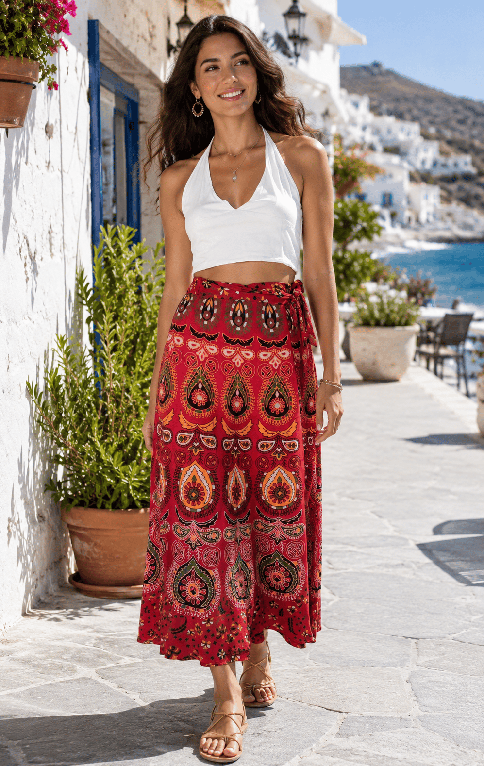 Boho Etnik Desenli Anvelop Etek