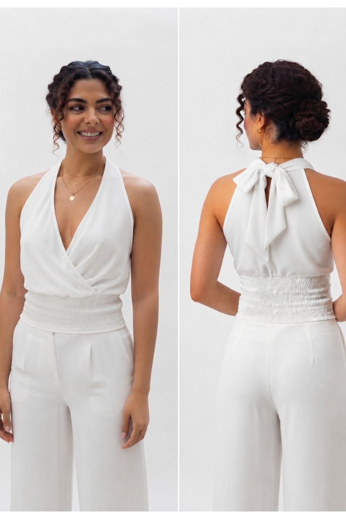 Gipeli Yazlık V Yaka Crop Bluz