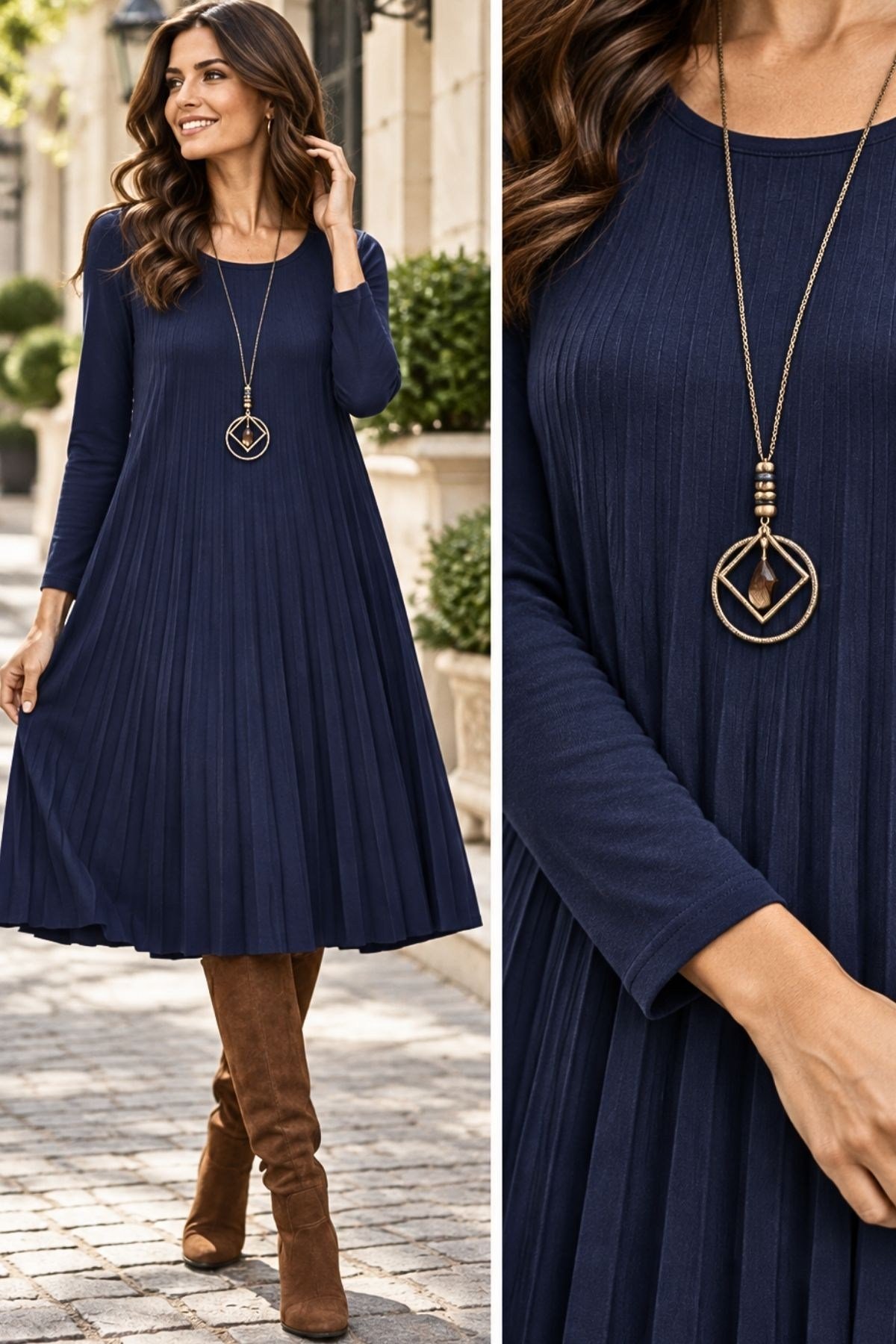 İtalyan Triko Elbise Oversize Kolye Hediye