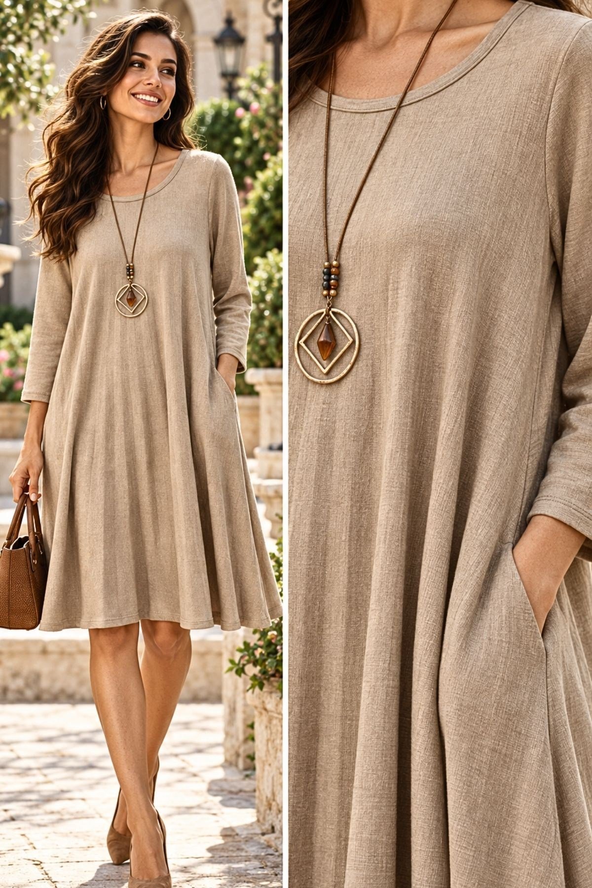 İtalyan Triko Elbise Oversize Kolye Hediye