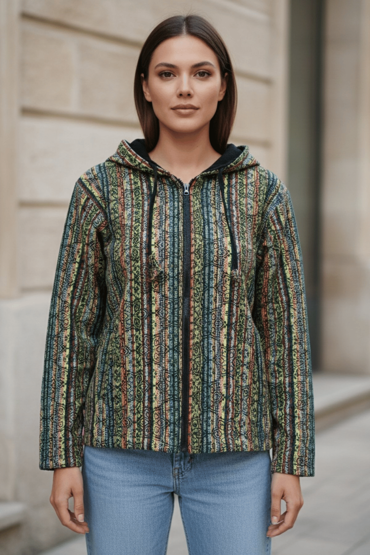 Kilim Desenli İçi Polarlı Mont 