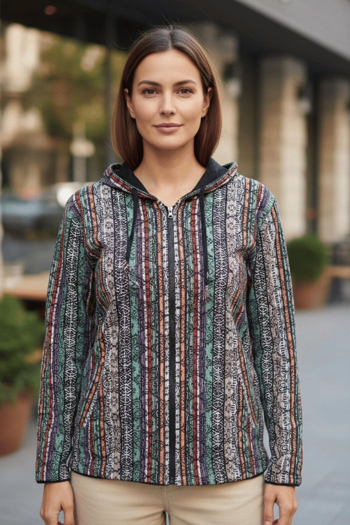 Kilim Desenli İçi Polarlı Mont 