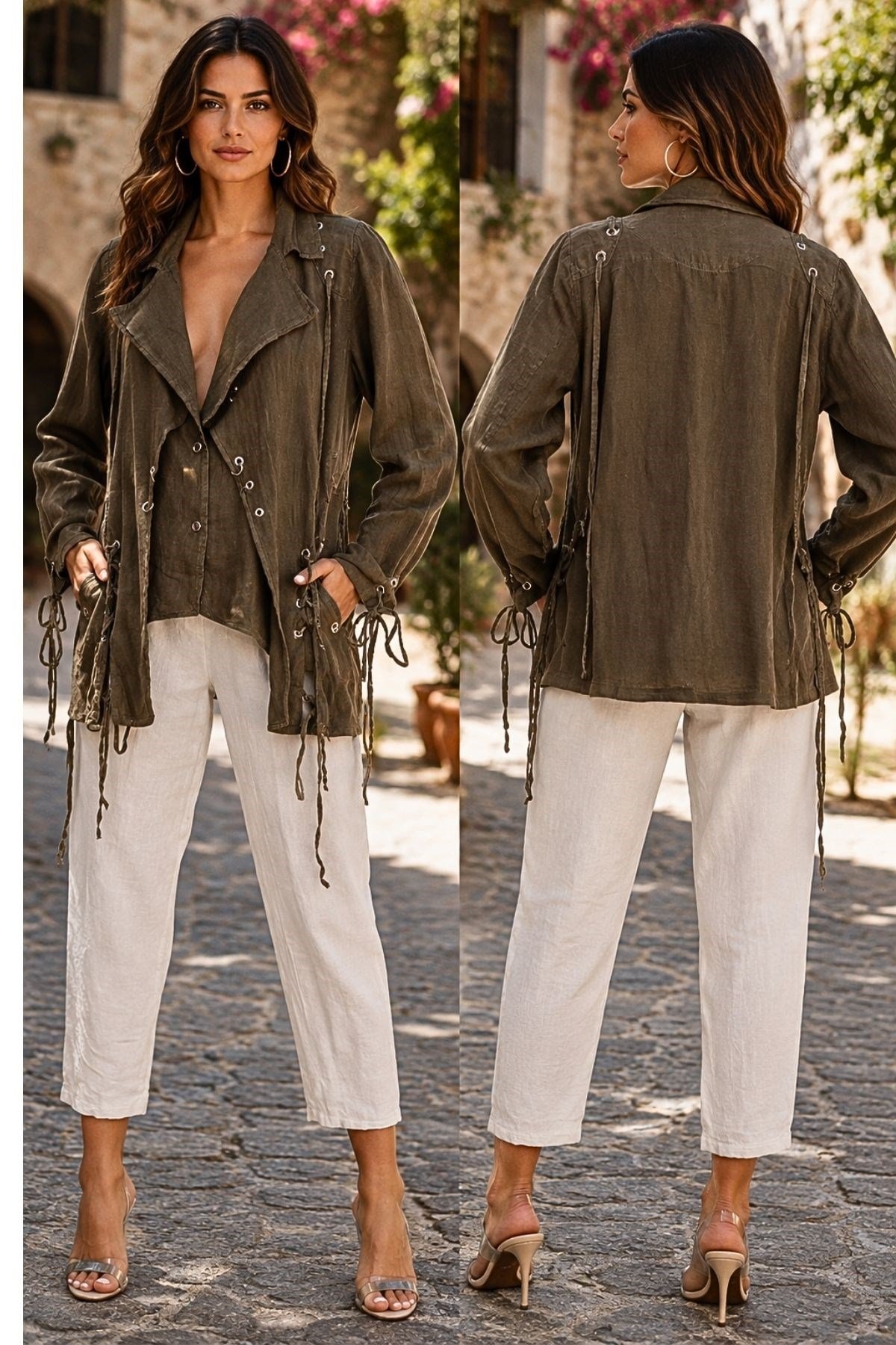 Kuş Gözü ve Bağcık detaylı Boho Ceket