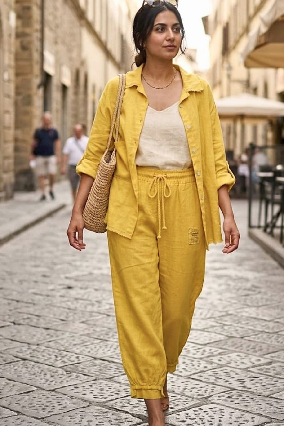 Oversize Limon Sarısı Keten Takım