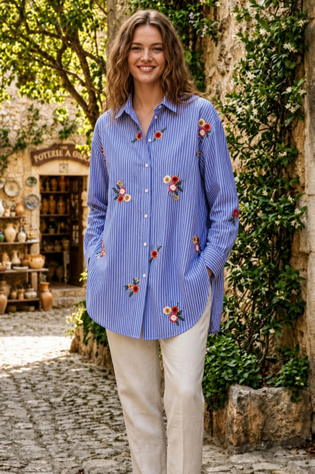 Oversize Nakış Detaylı Gömlek