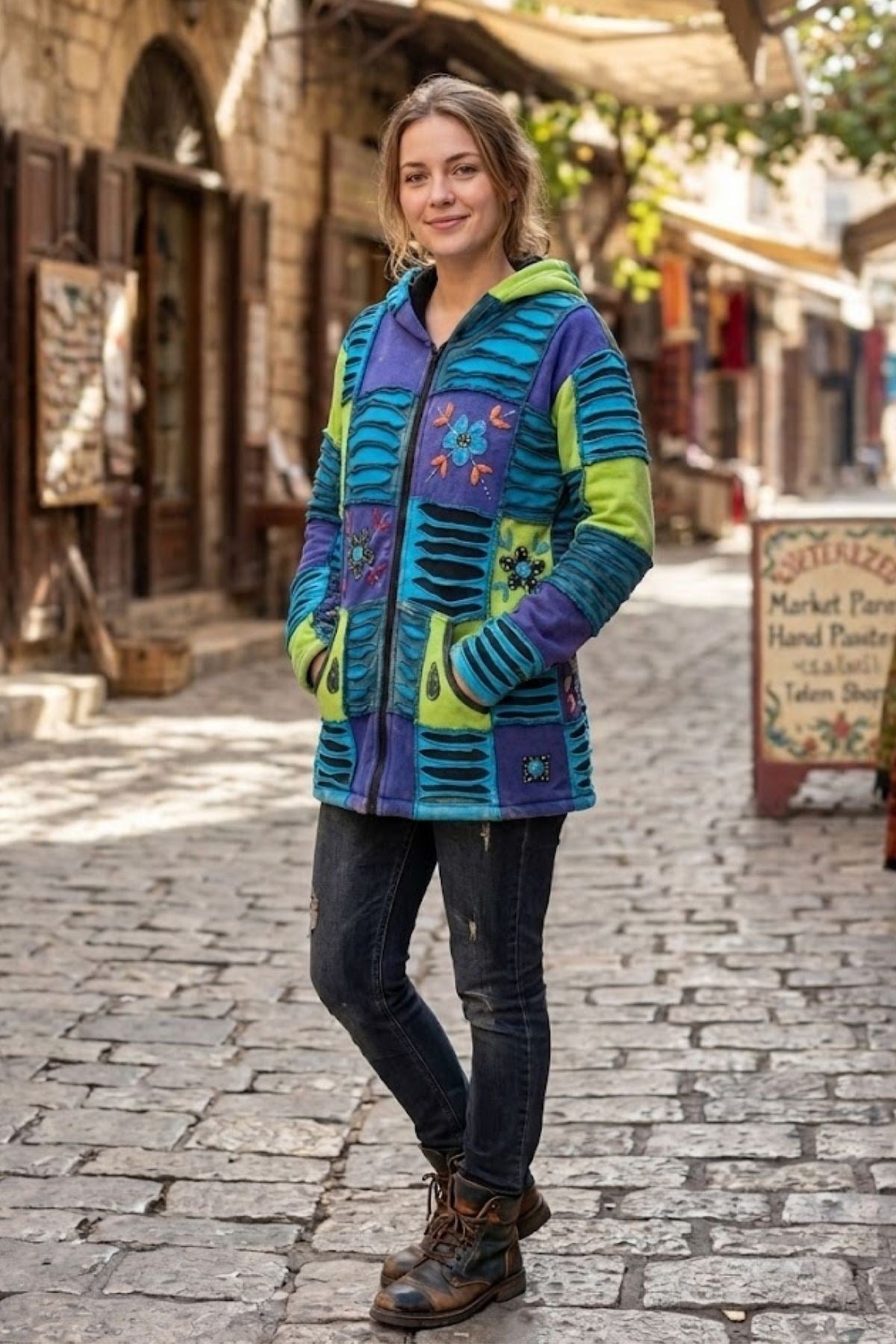 Patchwork İçi Polarlı Mont 