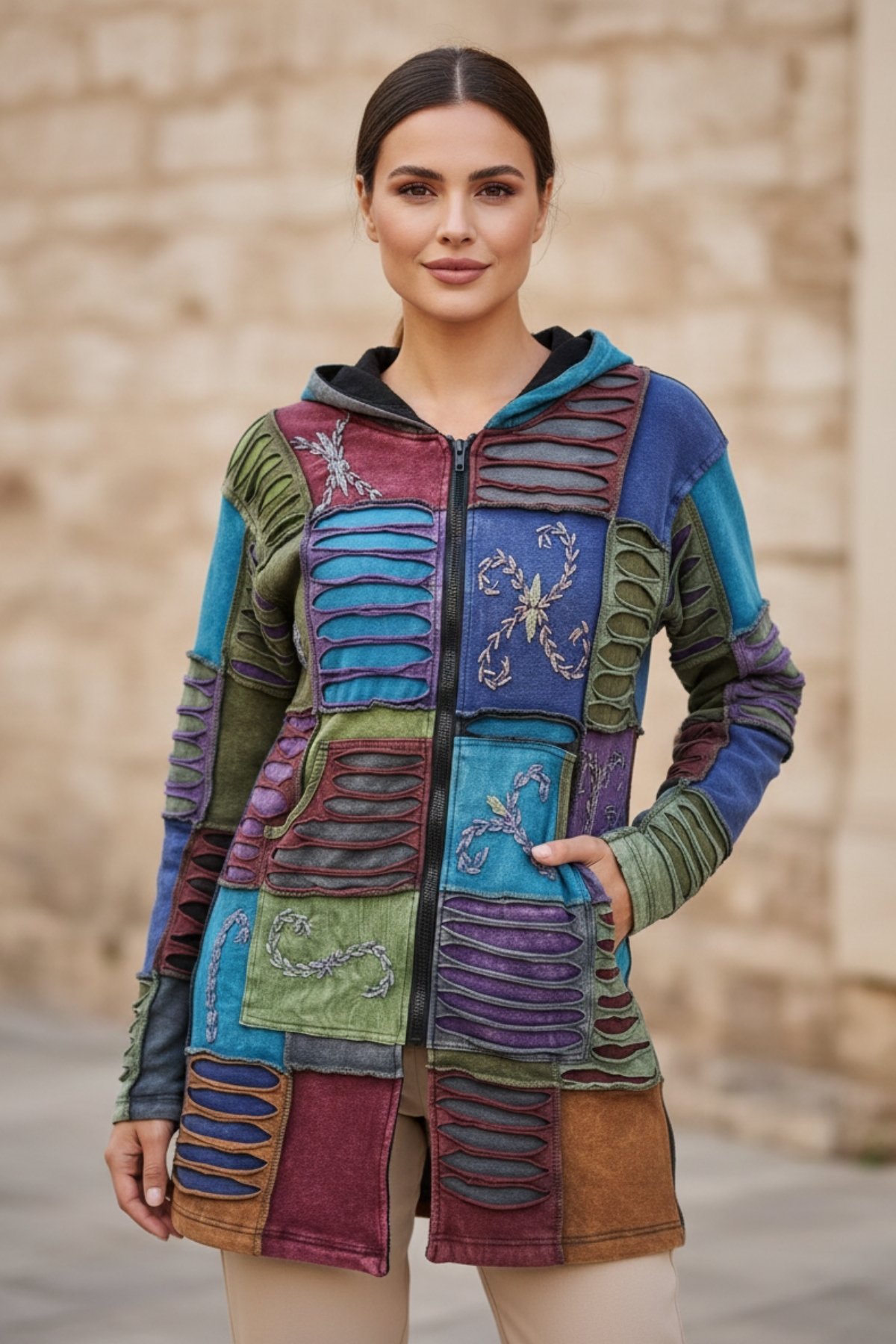 Patchwork İçi Polarlı Mont 