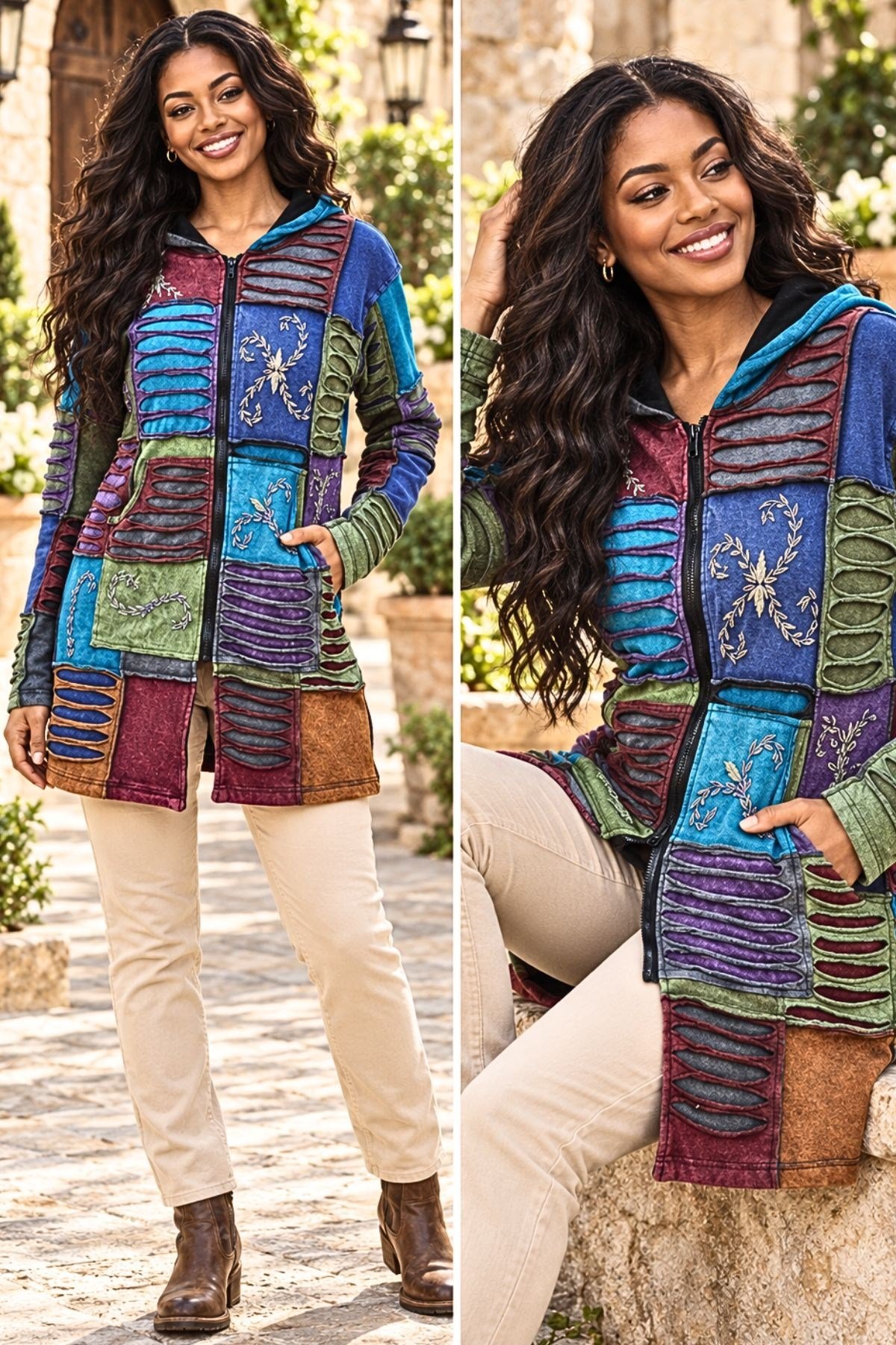 Patchwork İçi Polarlı Mont 