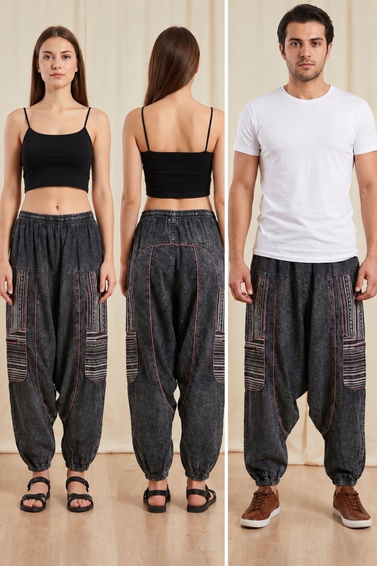 Unisex Bohem Tarz Kargo Cepli Etnik Şalvar