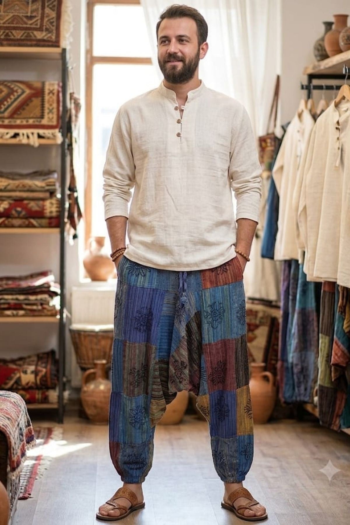 Unisex Bohem Tarz Patchwork Bohem Şalvar